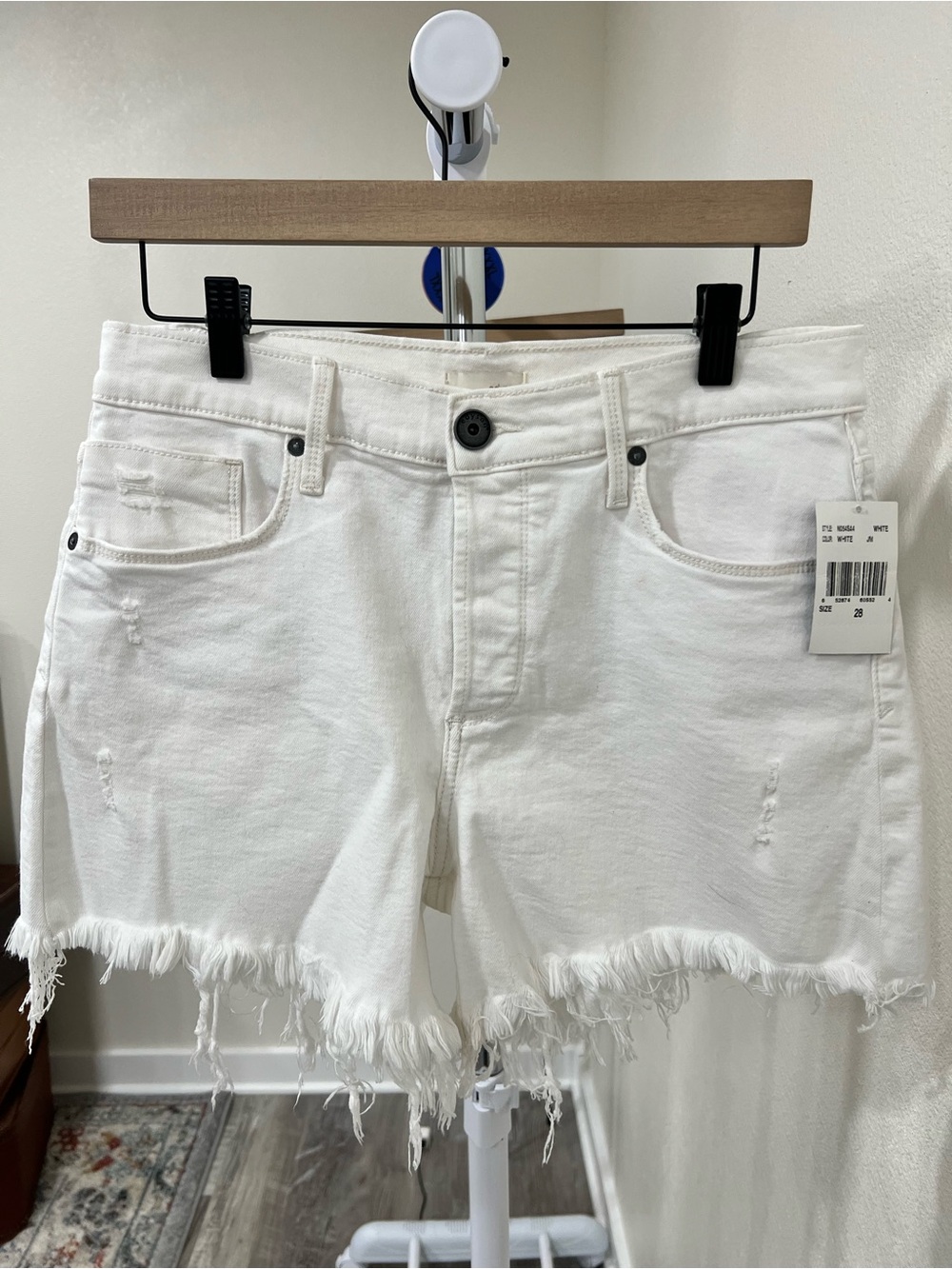 NWT Edyson Delon high rise white cut off frayed distressed denim shorts size 28